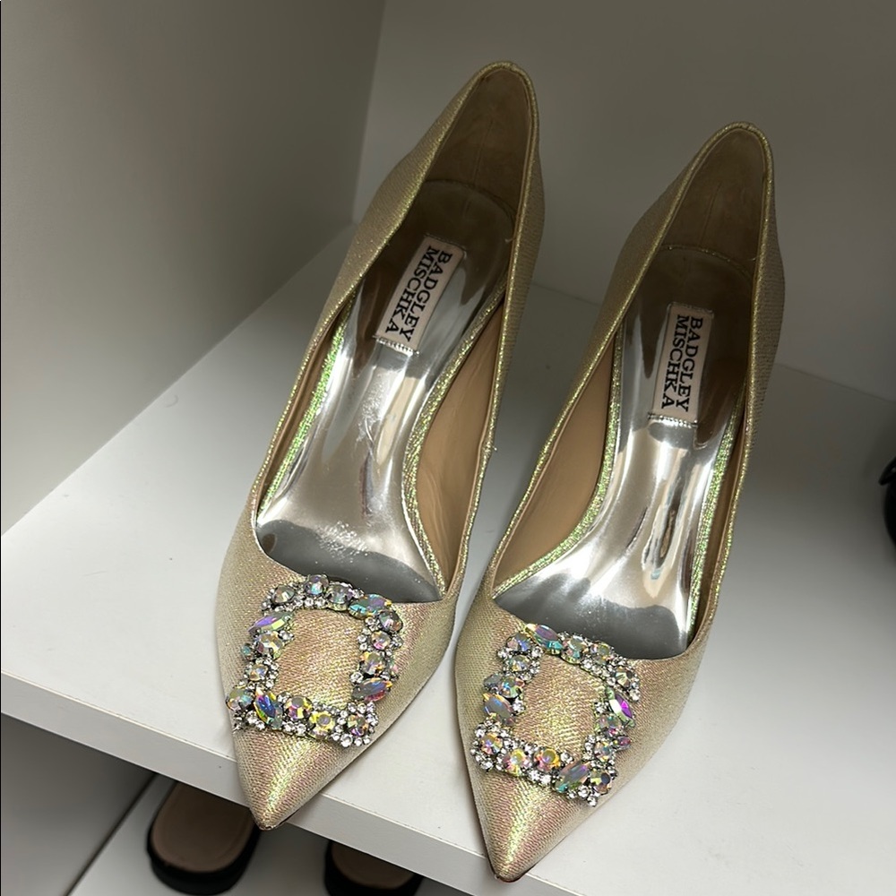 Badgley Mischka Gold Crystal Embellished Heels